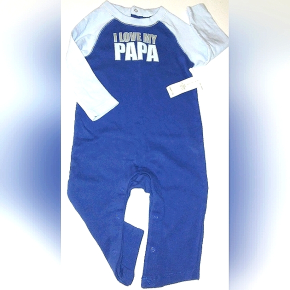 L@@K! NWT OLD NAVY Blue "I LOVE MY PAPA(W)" 6-12mo. Long Sleeve Romper Outfit - Picture 2 of 15